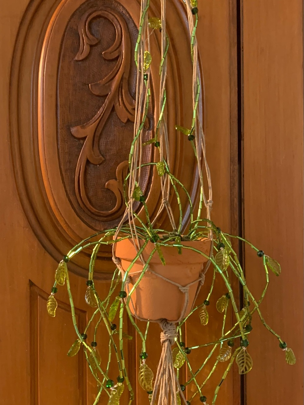 Hand Crafted Green Leaves Pressed Czech Glass Hanging “Ivy Plant”